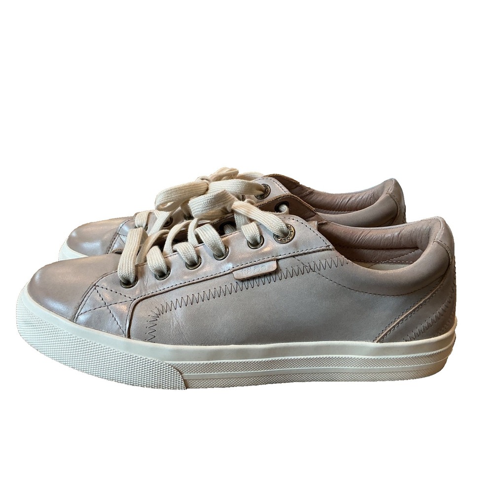 Taos Plim Soul Lux Beige Tan Leather Comfort Women's Sneakers Lace-Up US 9 $170